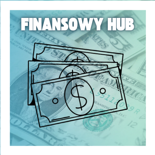 Obraz przedstawiający logo finansowy hub z dolarami w tle.